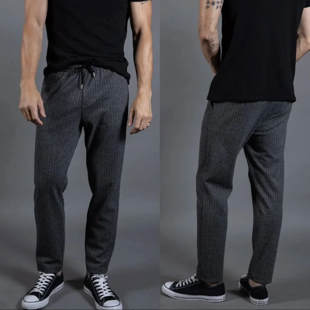Mika Jaymes Spencer Herringbone Sweatpant, Black/Light Grey Herringbone, L